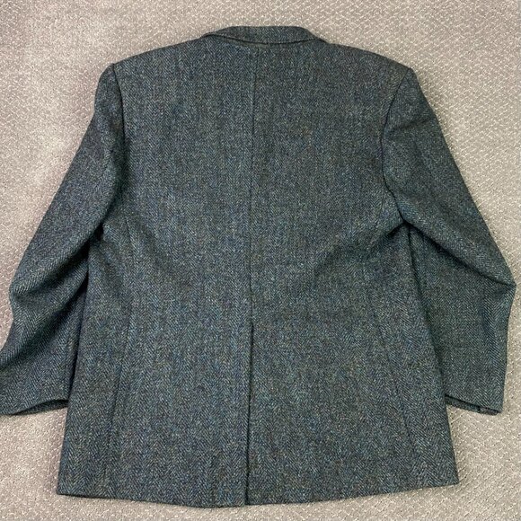 Harris Tweed Herringbone Blazer Sport Coat Men's 46 TALL Turquoise Blue Wool 46L - Picture 4 of 15